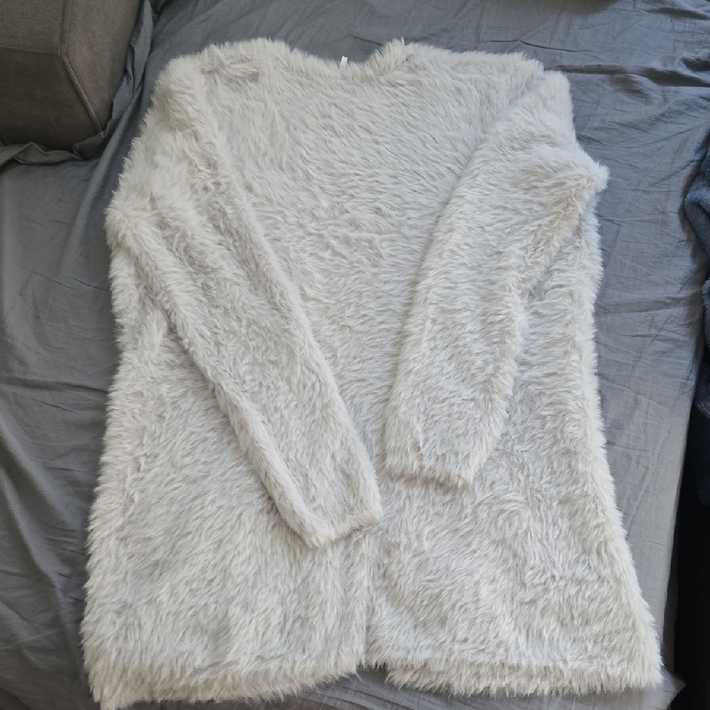 Free People Silver Cloud Faux Fur Cardigan Sweater Size S - Picture 6 of 6
